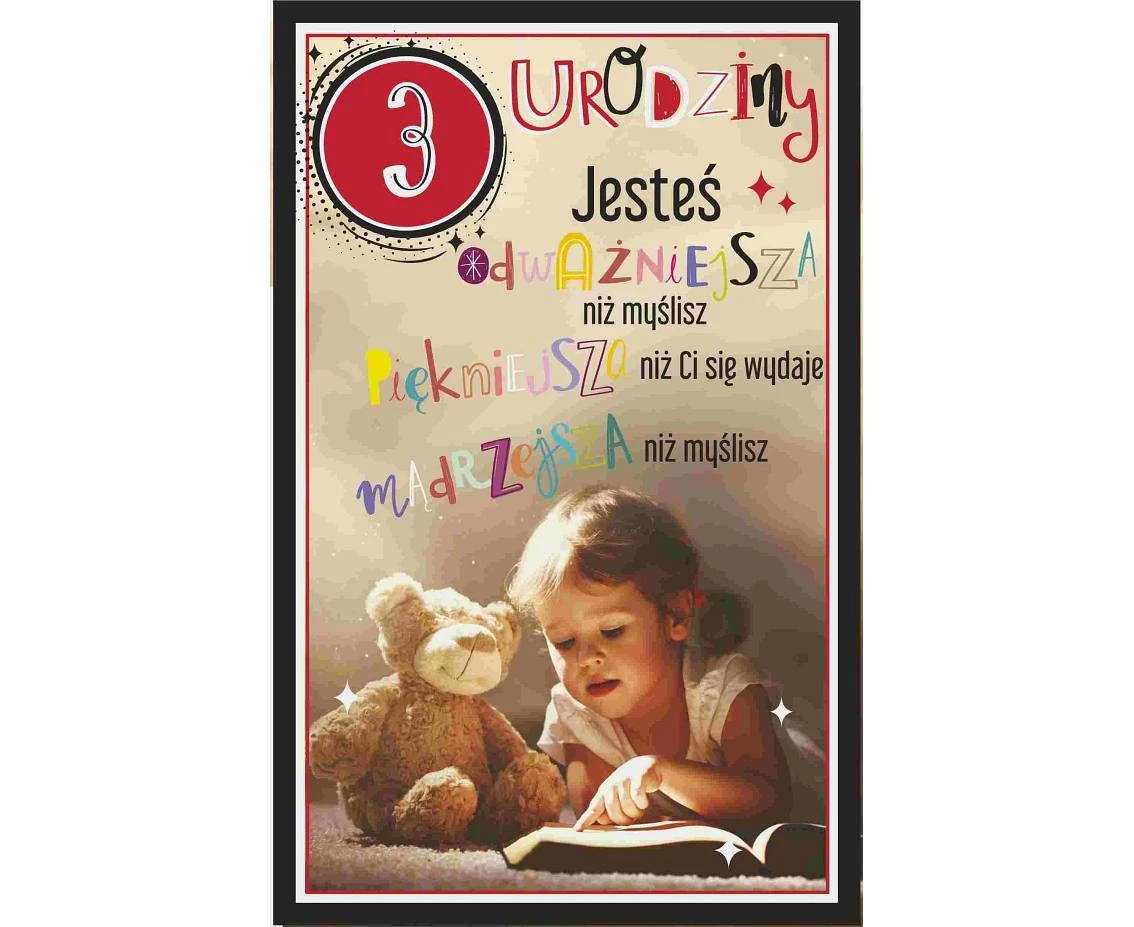Birthday Card 3rd Birthday, Girl with teddy bear, 13x20,5 cm